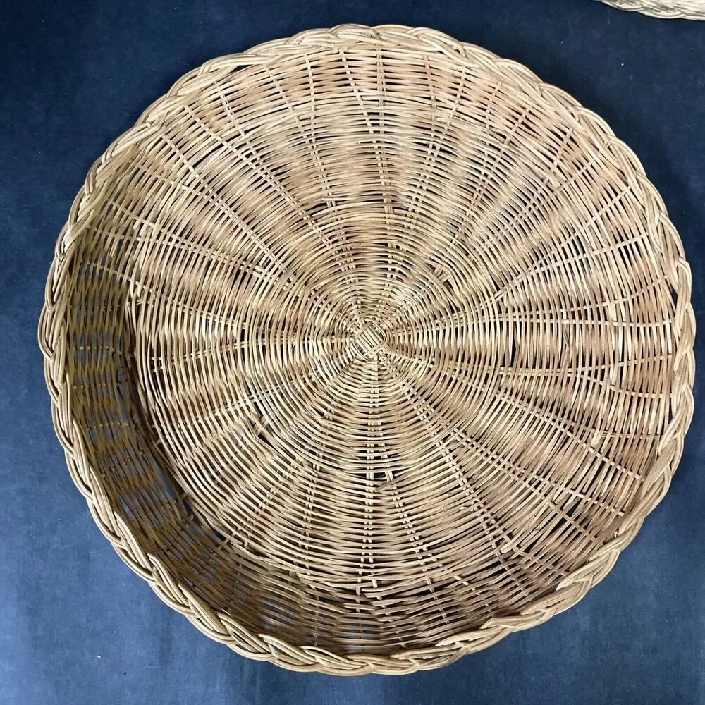 VTG Lot Of 3 Wicker Baskets Circle Trays Plate Holders Wall‎ Decor Kitchen 10
